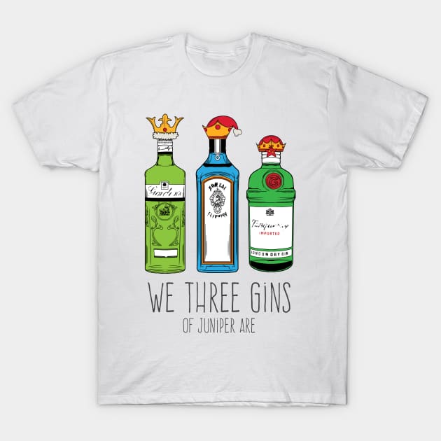 We Three Kings - Gin Christmas T-shirt with 3 Kings Gin Bottles T-Shirt by tshirtbuy